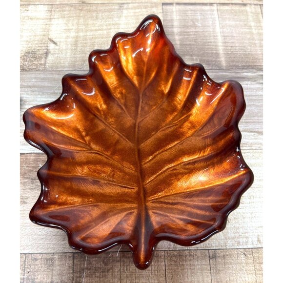 Decorative Ceramic Leaf-Shaped Trinket Dishes Set Of 2 Autumn Colors - Picture 3 of 6